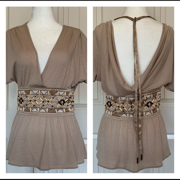 La Rok Tops - Beaded Top with Drape Back by La Rok